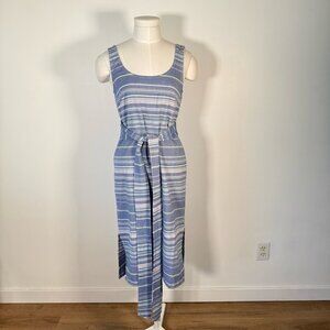 Marine Layer Brea Midi Dress 100% Cotton Blue Striped Textured Belted Beachy XS